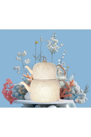 8250 Andıamo - L Boy - 4 Parça - Bio Granit, Sağlıklı Pfoa, Ptfe Free Çaydanlık Seti Kum Beji Bej