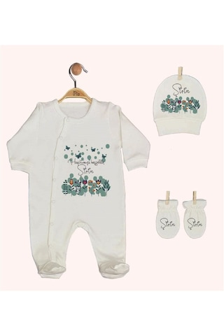 Pia Baby Gl 1943-02 İsme Özel Beşli Tulum Set Krem