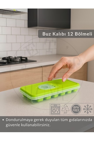 12 Bölmeli Buz Kalıbı Esnek Silikon Buz Küpü Bpa Free Kare Bas Parmak Buzluk 3x3 Yeşil Yeşil