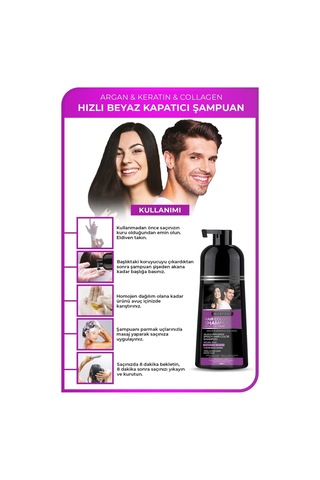Hızlı Beyaz Ve Gri Kapatıcı Şampuan 420 Ml 2 Adet - Doğal Siyah, Argan, Keratin Ve Kolajen İçeren Tüm Saç Tipleri