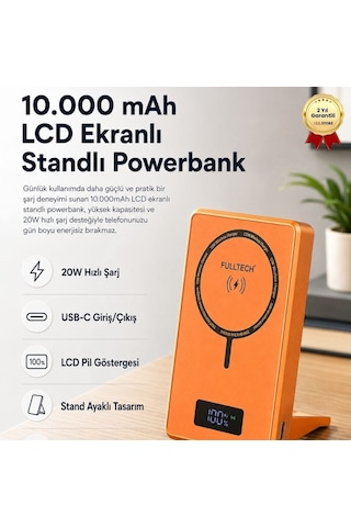 10.000mah Lcd Ekranlı Standlı Powerbank ,20w Hızlı Şarj, Usb-c Giriş/çıkış, Telefon Tutuculu Taşınabilir Şarj Cihazı-1659 Siyah