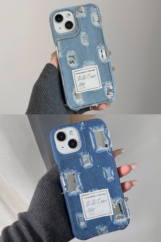Apple Uyumlu iPhone Akfa 11 Jeans Serisi Denim Kot Desenli Premium Telefon Kılıfı Mavi