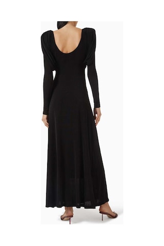 Eegen Studio Diva Maxi Elbise - Puf Kollu, Derin U Yırtmaçlı, Twinkle Knit Kumaş Siyah Kod 008520