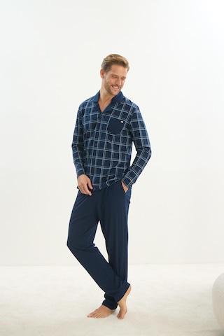 Erkek Uzun Kol Gömlek Yaka Önden Düğmeli Lacivert Pijama Takım C9t1n5o9 001