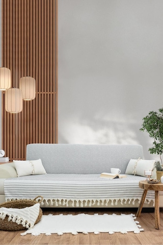 Reno Desen Dokuma %100 Pamuklu Çok Amaçlı Pike Koltuk Örtüsü 180x230 Gri