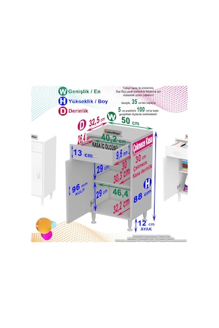 Eliusta Fre 50 Cm Çok Amaçlı Dolap 1 Raflı Tek Çekmeceli Banyo Mutfak Dolabı 50x88x32,5 Cm Organizer Dolap Beyaz