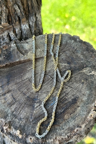 Sidney Halat Model Gold Silver Çift Renk Tasarım 316l Paslanmaz Çelik 73cm Kolye