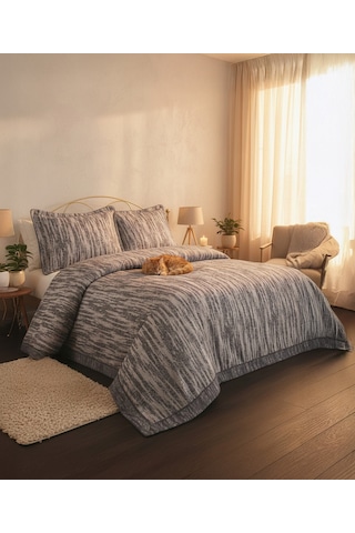 Calantha Home Collection Estella 3 Parça Siyah Geometrik Pike Takımı 240 X 260 Cm Siyah