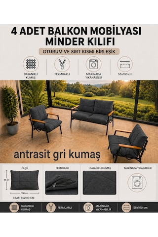 Doruk Home Doruk Bahçe Ve Balkon Mobilyası Minder Kılıfı 55x100cm Antarasit Kılıf Gri