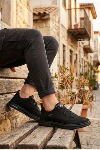 Pepita E386 Rahat Hafif Keten Özel Tasarım Spor Sneaker Erkek Ayakkabı Siyah