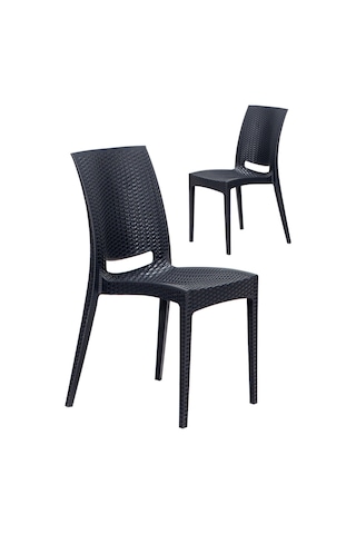 2 Adet Rattan Antrasit Sandalye / Balkon-bahçe-teras Antrasit