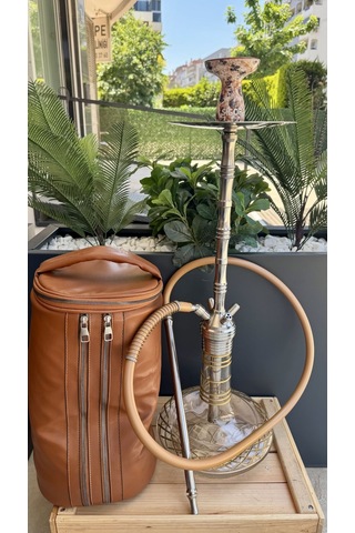 Sigor Çelik Nargile Takımı Çanta Lüle Maşa Dahildir /dip Dekor Gold