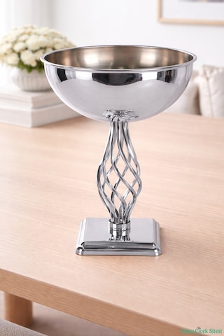 Yapay Çiçek Sitesi Metal Dekoratif Burgu Vazo 39 Cm Gümüş