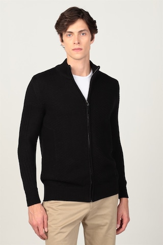 Tudors Erkek Slim Fit Kendinden Desenli Hırka-25554 Siyah