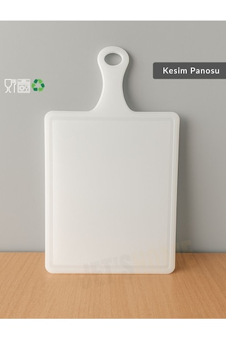 Saplı Kesim Panosu Doğruma Tahtası Salata Meyve Kesme Tahtası 36x21 Cm Beyaz