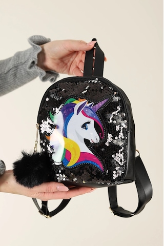 Daj Company Işıklı Pullu Unicorn Figürlü Renkli Kız Çocuk Sırt Çantası Siyah