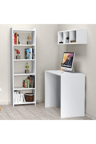Tanmob Çalışma Masası Raflı Kitaplıklı Beyaz - Clm0301