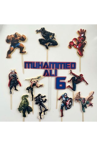 Avengers Temalı Erkek Çocuk Doğum Günü İsme Özel 3d Çubuklu Pasta Süsü Seti Çocuk