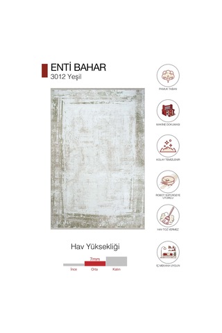 Enti Bahar 3012 Yeşil Halı - Bordürlü Eskitme Salon Ve Oturmas Odası Halısı Yeşil Bej