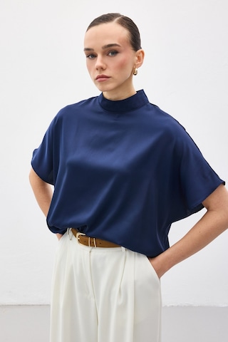 Sateen Yarasa Kol Salaş Bluz - Lacivert-136988 Lacivert