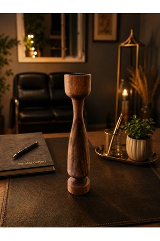 Doğal Ahşap Şamdan El Yapımı, Rustik Dekoratif Mumluk Modern Kahverengi