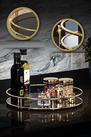 Bino Servis Sunum Ikramlık Gold Büyük Lüks Organizer Sofra Tepsi