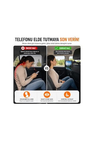 Polham Universal Araç Arka Koltuk Telefon Ve Tablet Tutucu 360 Dönebilen Telefon Standı Katlanabilir Siyah