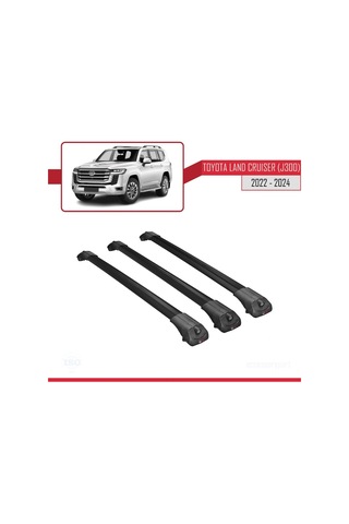 Toyota Land Cruiser J300 2022 Ve Sonrası İle Uyumlu Ace-1 Ara Atkı Tavan Barı Siyah 3 Adet Bar