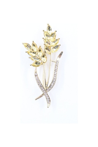 Gold Buğday Başağı Broş. Pırlanta Taşlı Buğday Başaklı Yaka İğnesi Erkek Kadın Broş. Çok Renkli