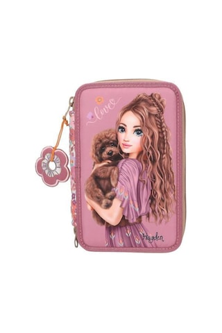 Top Model 3 Katlı Kalem Kutusu - Çiçek Desenli Çok Renkli