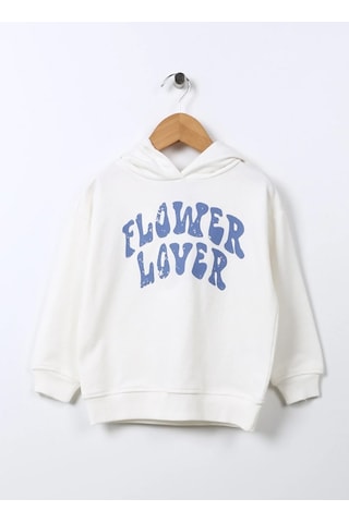 Kız Çocuk Önü Baskılı Kapüşonlu/kapşonlu Kışlık Sweatshirt/hoodie/üst Giyim Beyaz