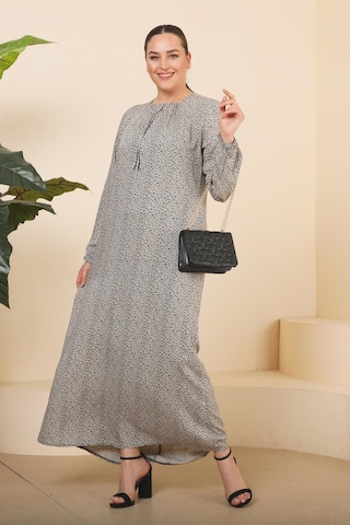Kadin Buyuk Beden Çıtır Desen Uzun Anne Günlük Elbise 001