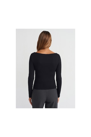 Dilvin 31401 Büzgülü Kayık Yaka Top Siyah