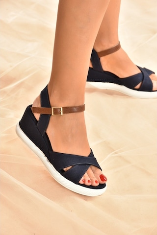 Fox Shoes Lacivert Keten Kadın Dolgu Topuklu Ayakkabı K674305005