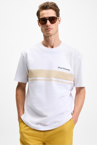 Lamıne Erkek Baskı Ve Nakış Detaylı %100 Organik Pamuk Bisiklet Yaka Regular Fit Beyaz T-shirt