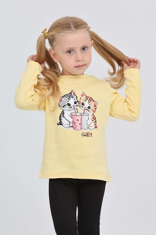 Toontoy Kız Çocuk Regular Fit Bisiklet Yaka Baskılı Sweatshirt - Tk24803 Açık Sarı