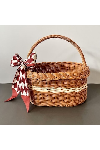 Besthome1 30x20x15 Cm Büyük Boy Pratik Taşınabilir Plastik Wicker Sepet, Bebe Gerekleri İçin İdeal Piknik, Hediye Sepeti + Laci