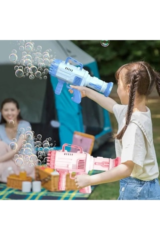 Pilli Roket Atar Köpük Tabancası 32 Delikli Bazooka Bubble Machine - Mavi Mavi