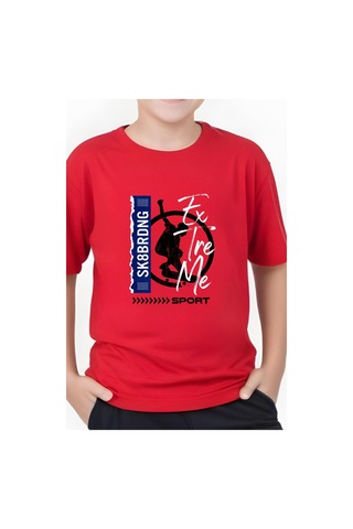 Panios Kids Sk Sport Baskılı Erkek Çocuk Kısa Kollu Yuvarlak Yaka T-shirt Kırmızı