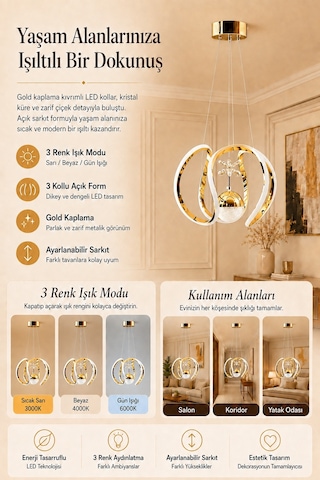 Ey-El Tasarım Modern Sarkıt Led Avize A+ Pluss Gold