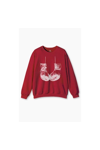 Bisiklet Yaka Sweatshirt Muhammed Ali Clay Boks Eldiveni Baskılı Sweet Erkek Kırmızı