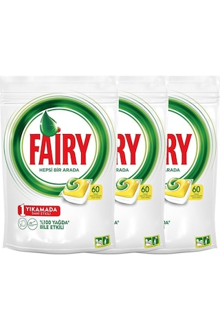 Fairy Hepsi Bir Arada Limon Kokulu Bulaşık Makinesi Deterjanı 3 x 60 Tablet