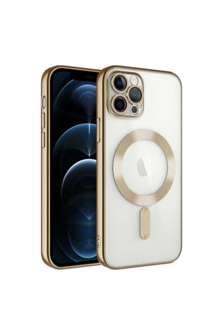 Apple Uyumlu iPhone 12 Pro Kılıf Kamera Korumalı M-safe Wireless Şarj Özellikli Zore Demre Kapak Gold