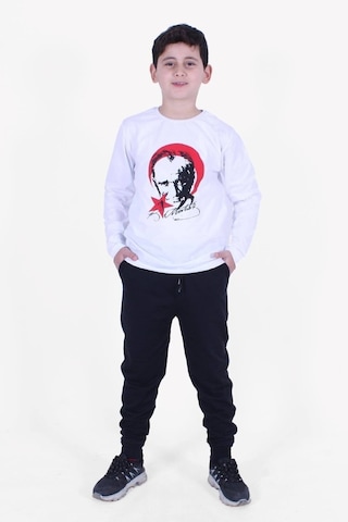 Fyk Kids Atatürk Baskılı Uzun Kollu Alt-üst Çocuk Takım Beyaz