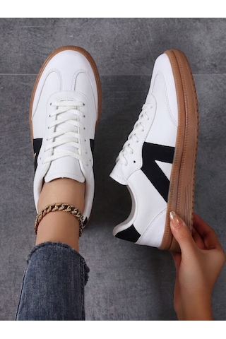 Kadın Sneaker Yüksek Taban Ortopedik Bağcıklı Spor Ayakkabı Retro Beyaz-011