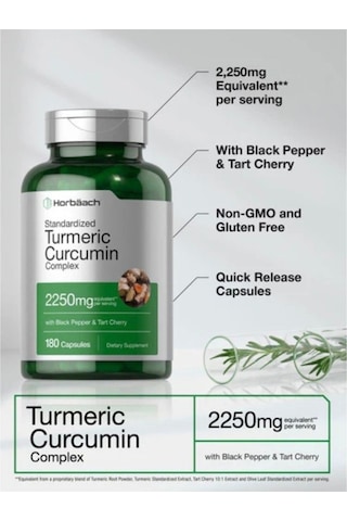 Turmeric Supplement With Black Pepper 2250mg 180 Capsules
