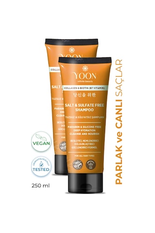 Yoon 2'li Tuzsuz Şampuan + Kolajen ve Biotin İçeren Vegan Şampuan 2 x 250 ML Yoon 2'li Tuzsuz Şampuan + Kolajen ve Biotin İçeren Vegan Şampuan 2 x 250 ML