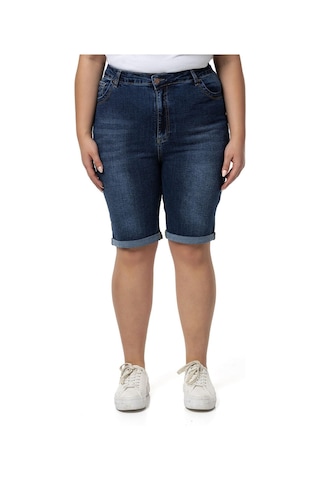 Büyük Beden Paçası Katlamalı Beş Cepli Denim Lacivert Şort-lacivert Lacivert