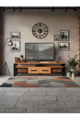 Raweyn Iron Doğal Ahşap Tv Ünitesi - 180cm Açık Ceviz