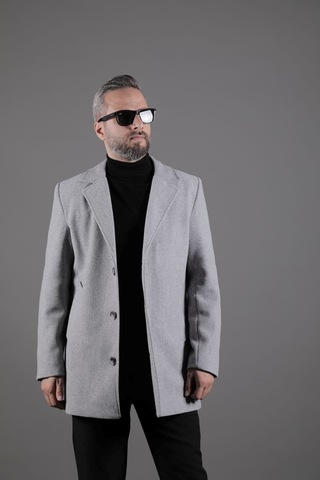 Ohepmoda Düğmeli Düz Erkek Kaşe Kaban Gri
